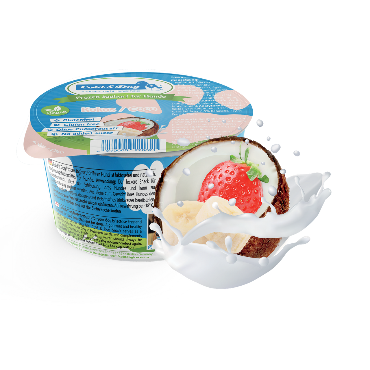 Cold & Dog Hundeeis Kokos & Erdbeere 90ml (VEGAN)
