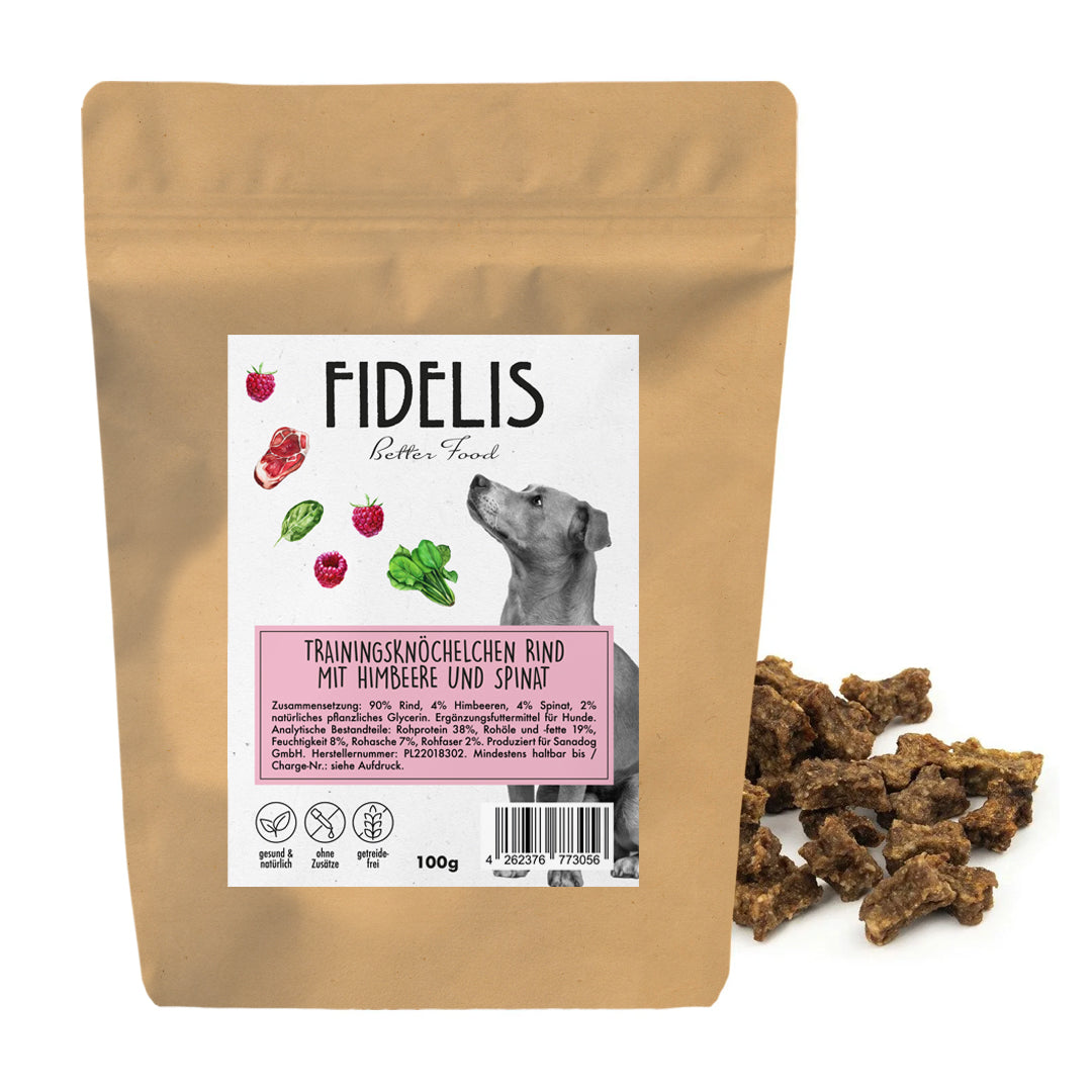 Fidelis Trainingsknöchelchen Rind mit Himbeeren und Spinat 100g